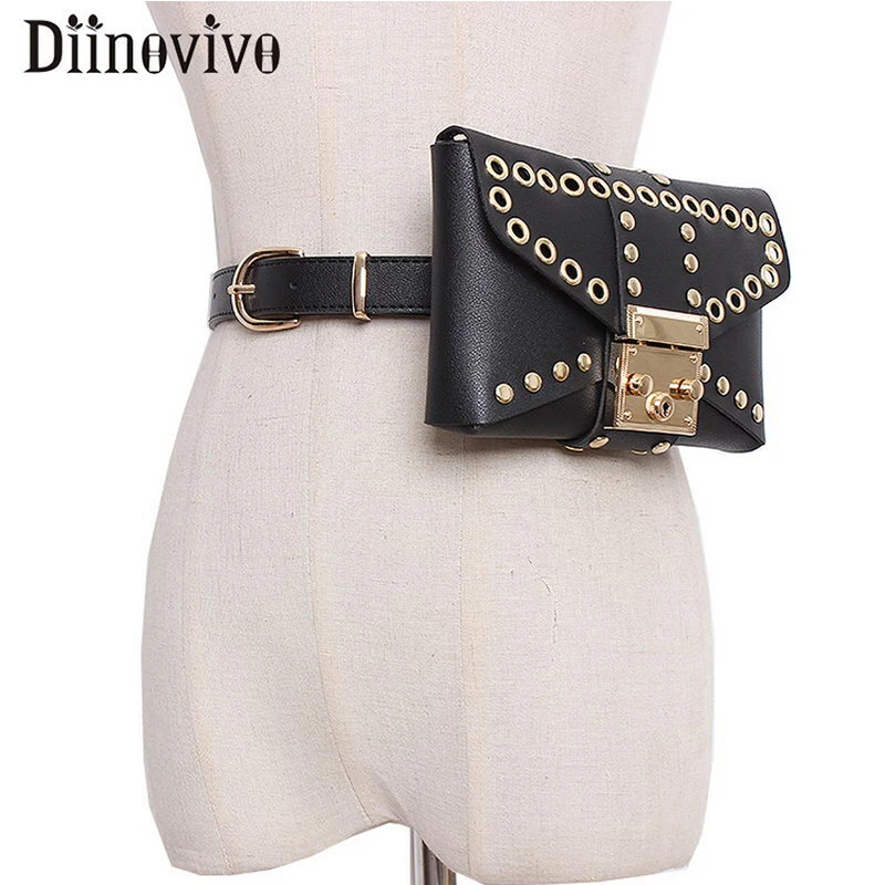 

DIINOVIVO Hollow Out Fanny Pack For Women Rivet Waist Belt Bag Pouch Chain Wasit Bags Money Shoulder Bag Phone Pouch WHDV1129