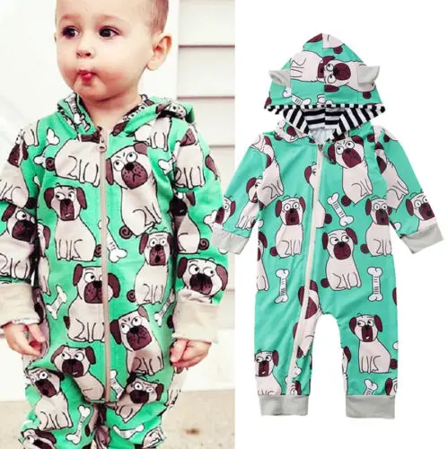 Baby bay/Одежда для девочек Комбинезон с принтом на тему собак длинными рукавами