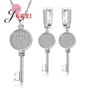 

Top Quality Key Lock Design Wedding Wholesale Silver color Austrian Crystal Pendant Necklace Drop Earrings Jewelry Set
