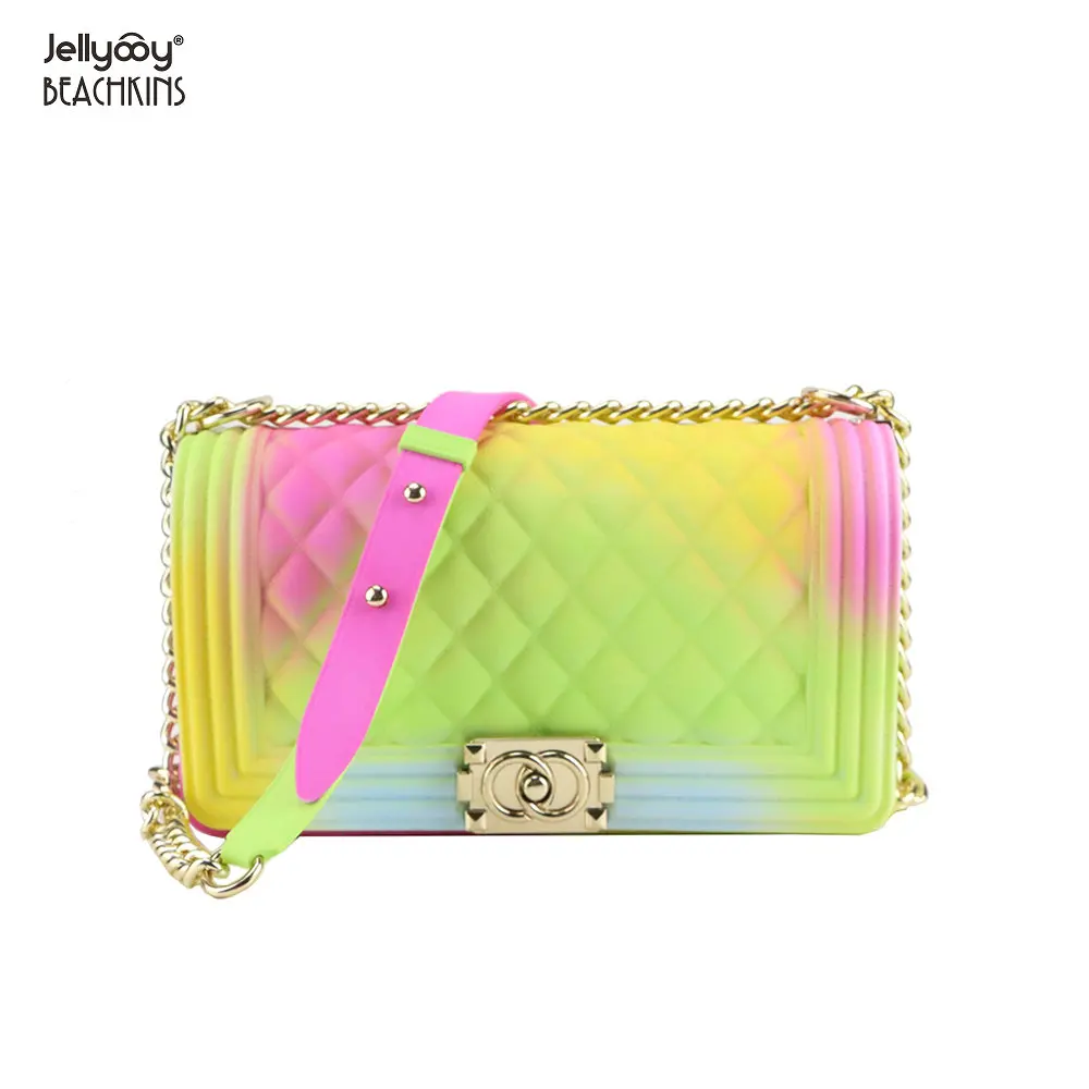 

Jellyooy BEACHKINS Colorful Jelly Bags INS Chic Girl Crossbody Bag Plaid PVC Matte Rainbow Color Jelly Purse Bags