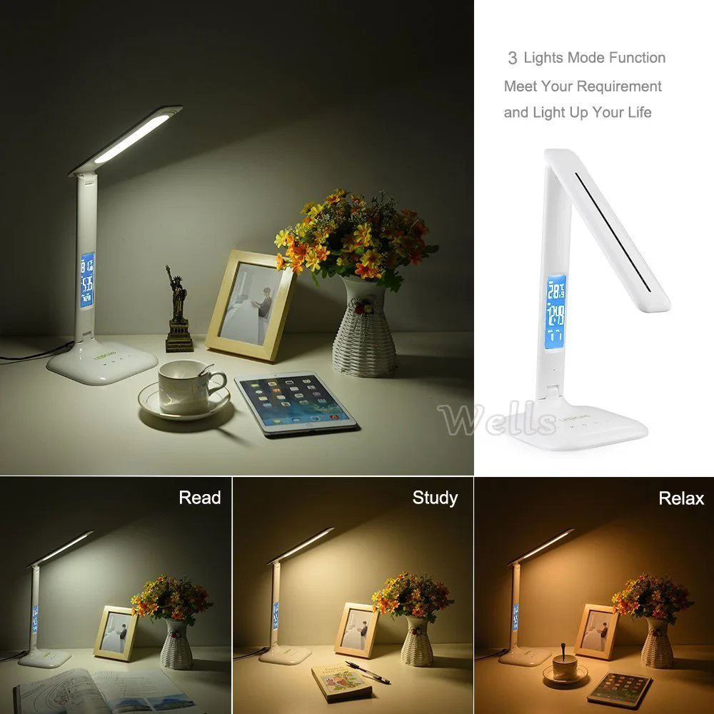 Conduziu a Lâmpada de Mesa com Display Lâmpada de Mesa Lâmpada de Leitura com Calendário Lâmpada de Escritório Portátil Relógio Flexível Moderno Pode Ser Escurecido Led 4 Cheap Luminária de mesa