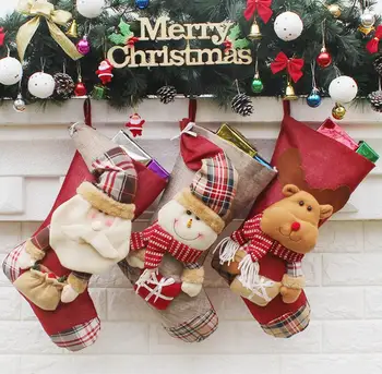 

Merry Christmas 23.5x46x29cm lovely santa claus+elk+santa boy candy bag Christmas tree stand Hanging socks Gift party decor