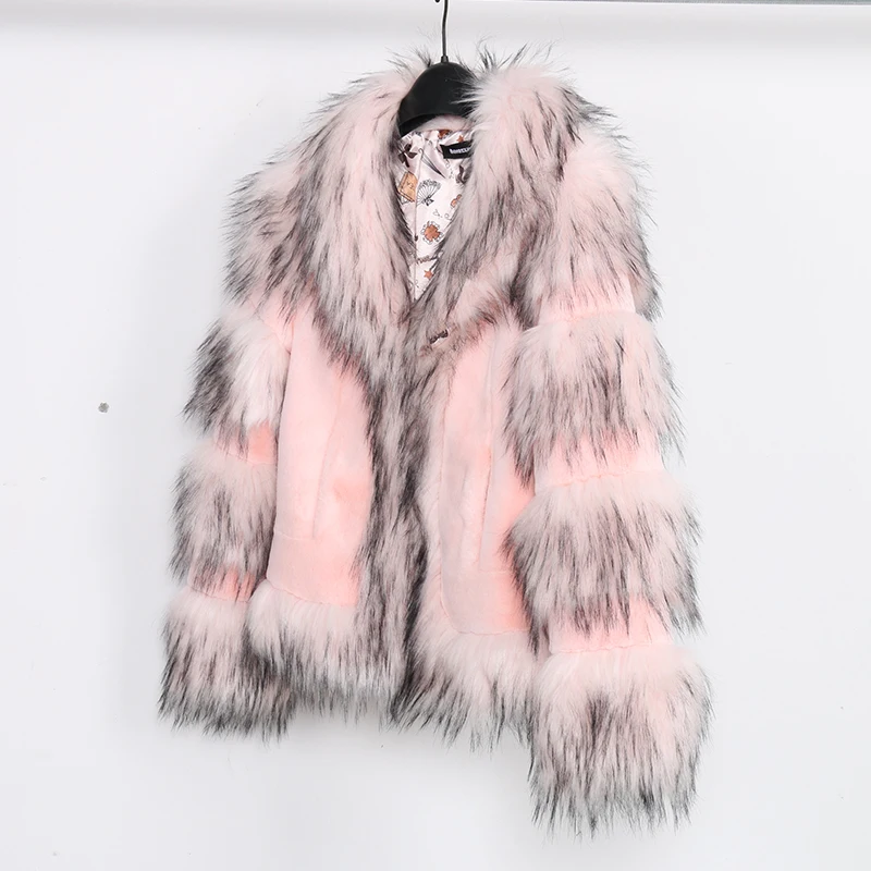 Nerazzurri розовая Женская куртка из искусственного меха зимняя меховая Лоскутная Шуба kawaii короткого размера плюс пушистая укороченная куртка из искусственного меха - Цвет: Pink