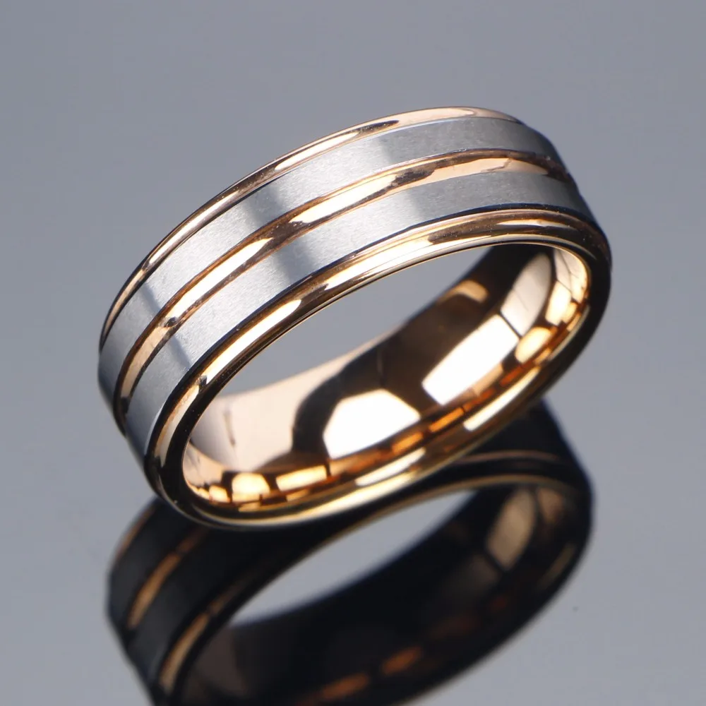 Trendy Gold 100 8MM Tungsten Ring Men Wedding Brand Rings Jewelry Free