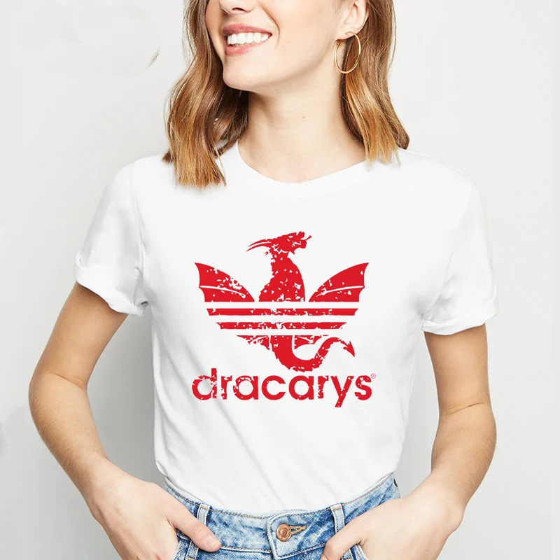 Dracarys النساء T قميص لعبة من عروش Daen تي شيرت أبيض الصيف المتناثرة T قميص الأم من التنين المحملة قميص Camisetas موهير