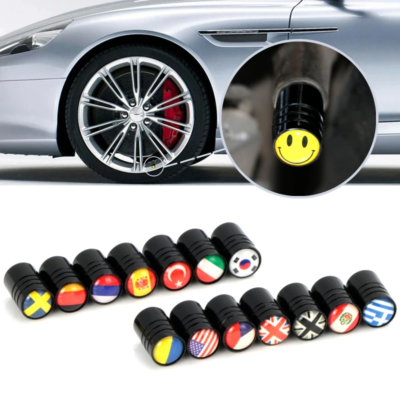 

4pcs/set Car Motorcycle Bicycle Automobiles Wheel Tire Valve Caps Dust Cover metal national flag emblem car accessories