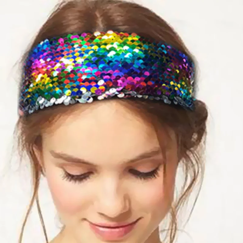 Мода 1 шт. широкий крест полный блестки головная повязка завязываемые эластичные женские вечерние вязаный тюрбан Двусторонняя повязка для волос