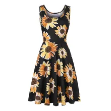2019 Suit-dress Printing Dress Summer Day Beach Round Neck Sleeveless Will Pendulum Even Clothes Longuette round neck falbala patchwork womens day dress