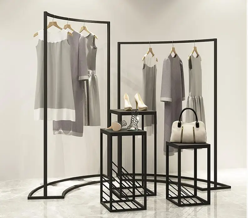 

Clothing Shop Shop Show Shelf Zhongdao Show Cabinet Women's Dress Shop Shop Center Horizontal Bar Simple High and Low Shop .