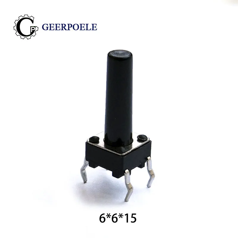 

50pcs/lot 6*6*15 mm 4 PIN Tactil Tact 12V Push Button Interruptor Micro Switch Direct Plug-in Self-Reset Top