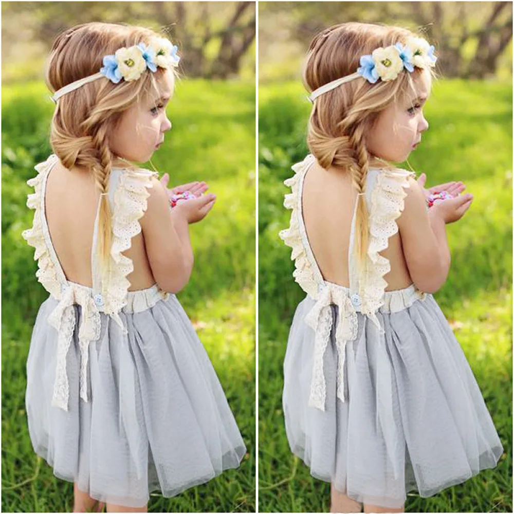 

Hot Selling Fashion Kids Baby Girls Princess Dress Backless Flower Children Sleeveless Sundresses Clothes Party vestidos 2-7T