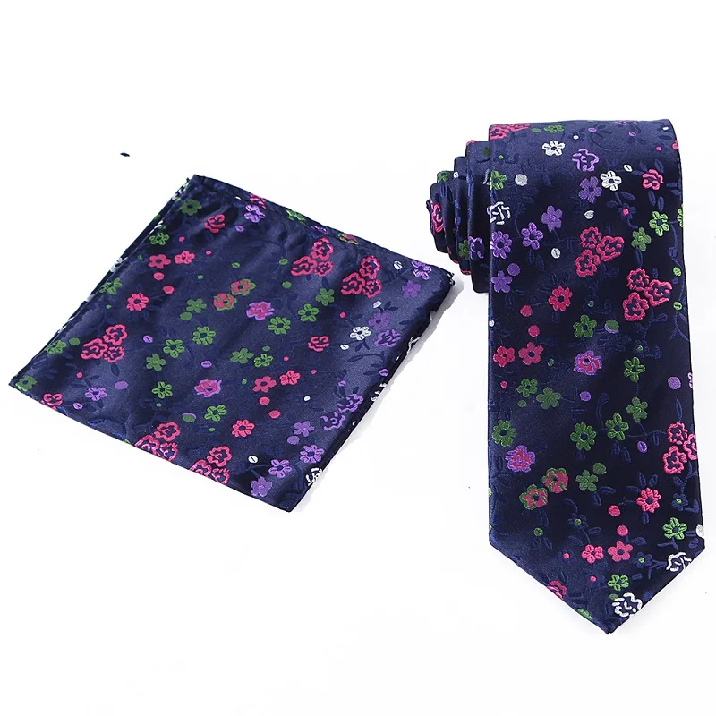 Tailor Smith Necktie and Hankerchief Set Dot Animal Wolf Shark Floral Tie Set 7.5CM Microfiber Woven Suit Tie with Pocket Square - Color: WTHS-014 tie set