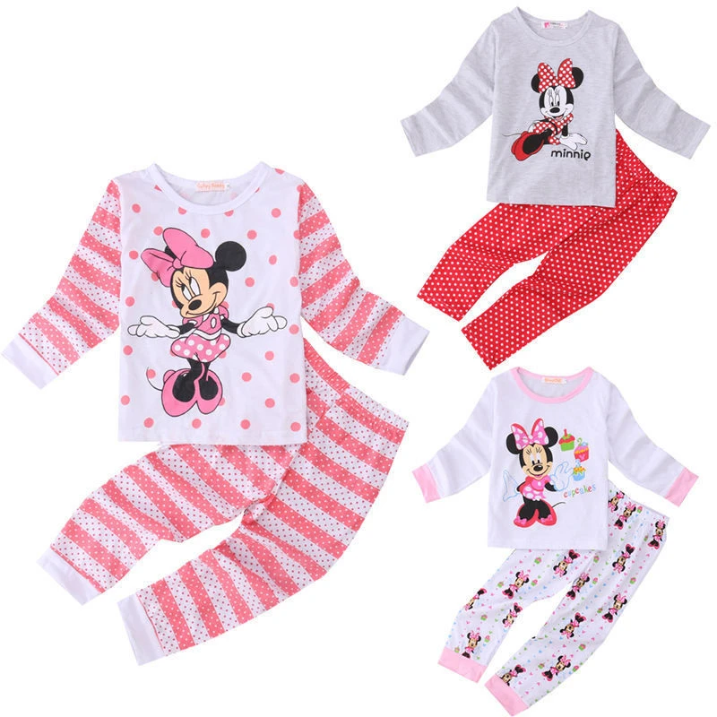 

Cute Cartoon Minnie Mouse Sleepwear Baby Girls Clothes Set Nightwear Pj's Toddler Girls Pyjamas Set Tops+Pants 2-6T