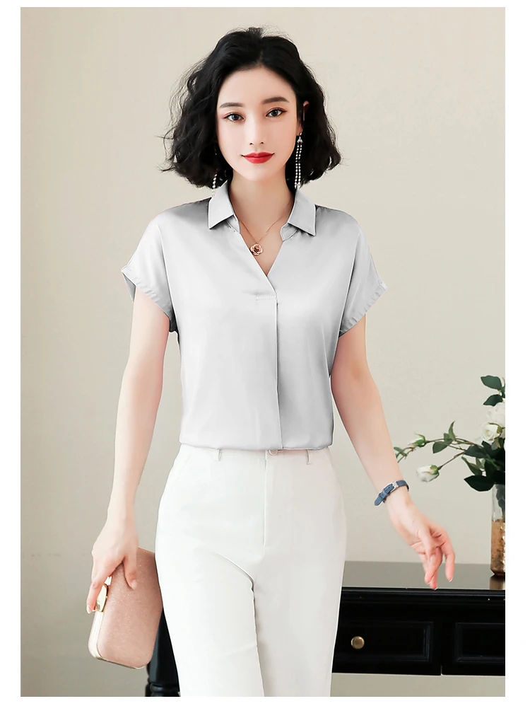Размер Плюс шифоновая блузка женская женская одежда v-образный вырез Офисная Женская блузка рубашки женские с коротким рукавом женские топы 4510 50