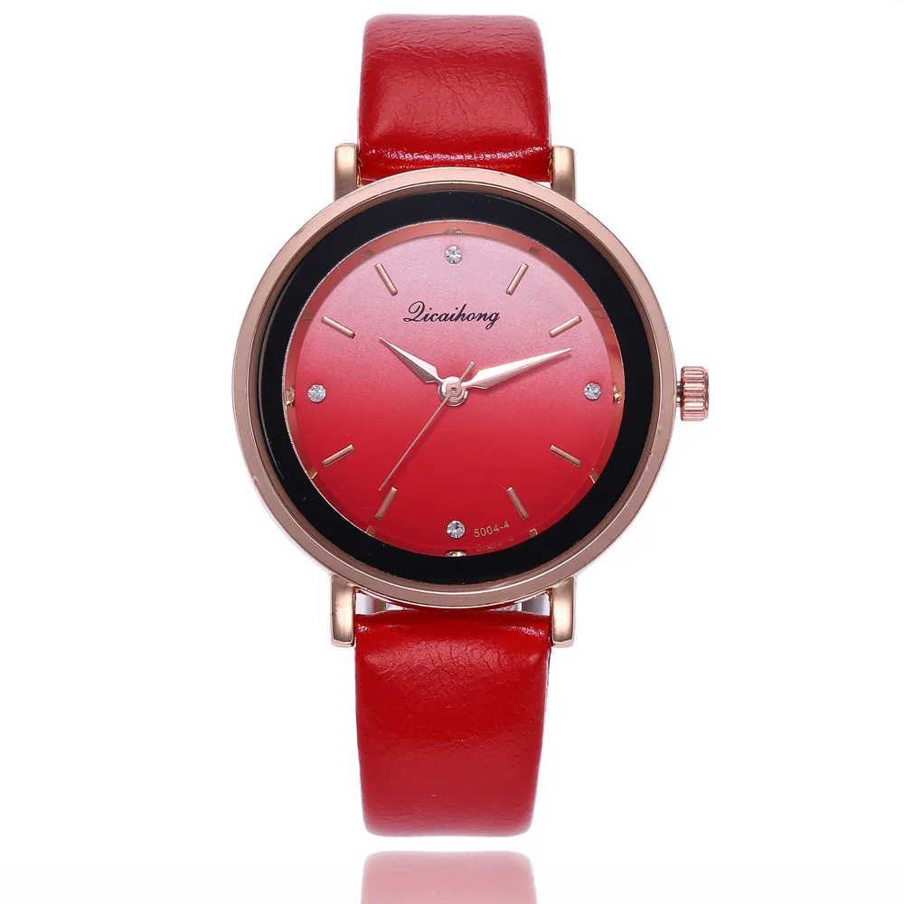 Модные женские часы Ретро дизайн кожаный ремешок аналоговые кварцевые наручные часы из сплава под платье женские часы relogio feminino часы - Цвет: red