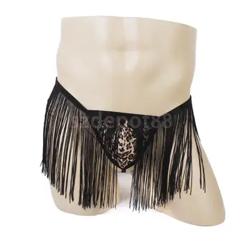

New Arrivals 201 Sexy Men's Leopard Print G-String Thong Underwear Panty Tassel Black