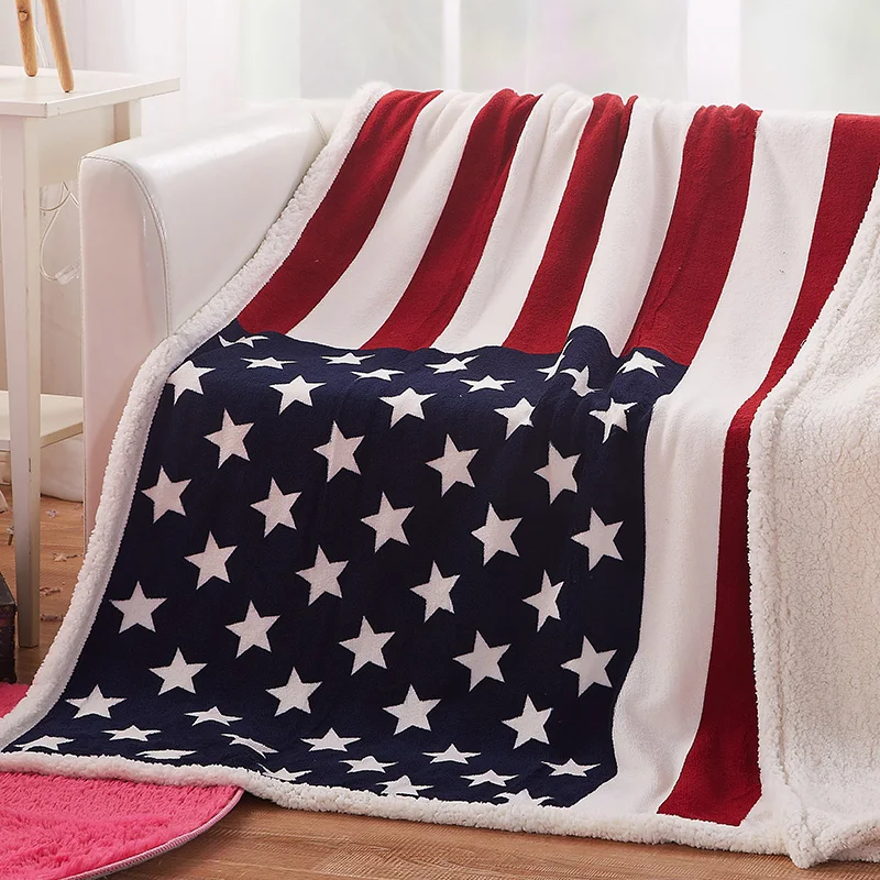 sherpa blanket USA UK Flag Print Flannel Coral Fleece Thick Throw Soft