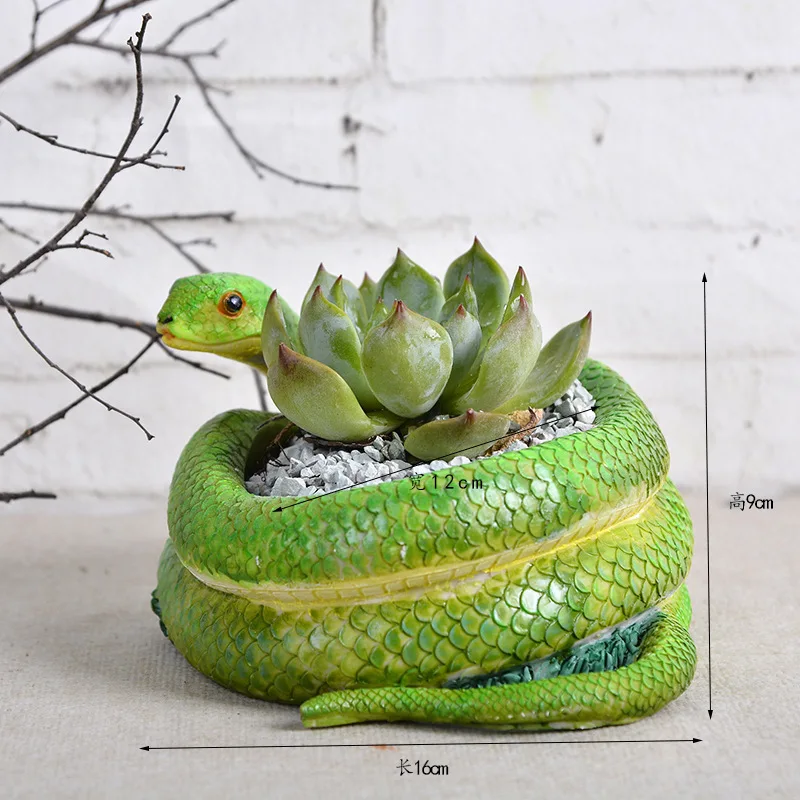 Thriller Green Snake Resin Flower Pot Fun snake pastoral desktop plant