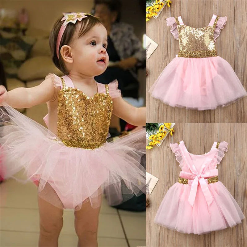 

Toddler Girls Baby clothes Sequin Bow round neck sleeveless Ruffle Bodysuit backless Tulle cotton kids Toddler Tops one pieces