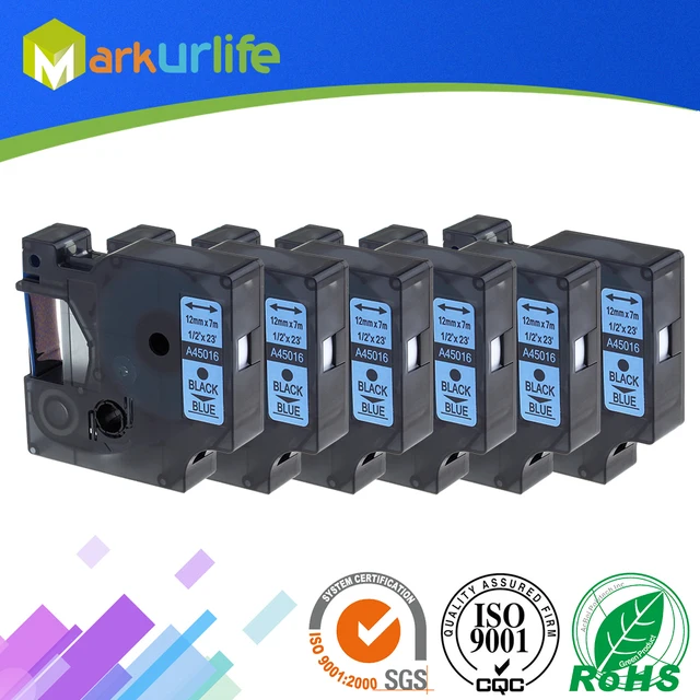 Best Price 6 pcs/lot Compatible DYMO D1 Label Tape 12mm DYMO 45016 S0720560 Black on Blue for Dymo LabelManager 220P 160 Printer Ribbon 7M Best Price 6 pcs/lot Compatible DYMO D1 Label Tape 12mm DYMO 45016 S0720560 Black on Blue for Dymo LabelManager 220P 160 Printer Ribbon 7M