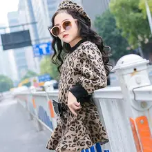 Коллекция года, модное шерстяное платье для девочек весенне-зимние детские леопардовые платья для девочек, одежда утепленные детские костюмы на возраст от 10 до 12 лет