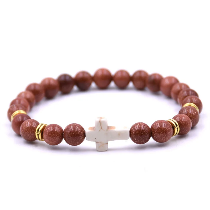 8 мм бусины натуральный камень браслеты для wo мужчин эластичность Йога Крест талисманы браслет мужские ювелирные изделия pulseiras - Окраска металла: 4