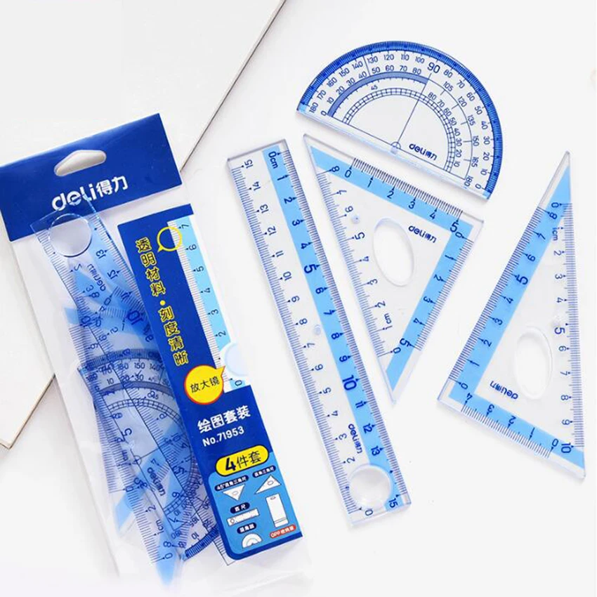 

New plastic Ruler Protractor Students Maths Geometry Metal Triangle Ruler Set Office School Supplies 4pcs/set meature tool