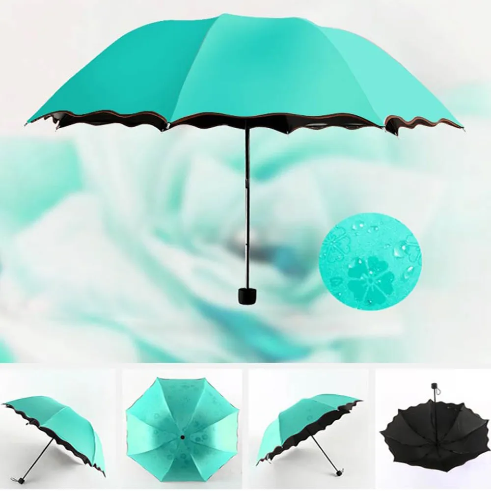 Летние Зонты утолщение типа полива цветов черный пластиковый зонтик креативный дождь три раза ручной Зонт L0425 - Цвет: Mint Green