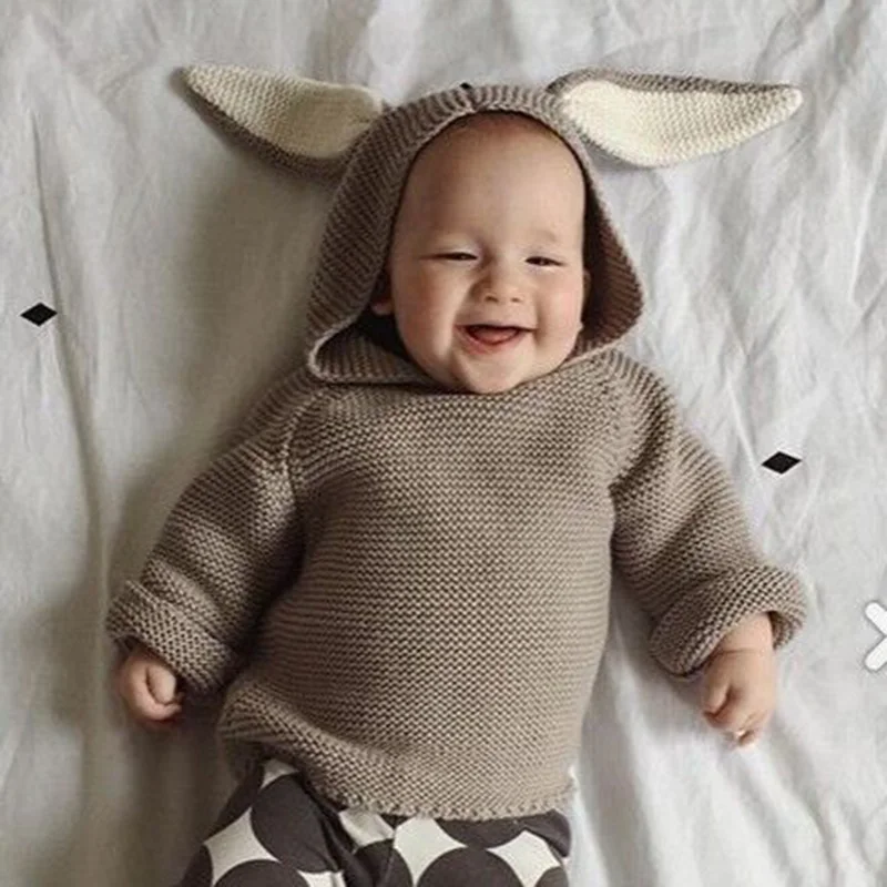 Весенний свитер для девочек и мальчиков, 3D пуловер с кроликом, детский вязаный свитер для девочек, джемперы, одежда для маленьких девочек, брендовые свитера для девочек - Цвет: Brown