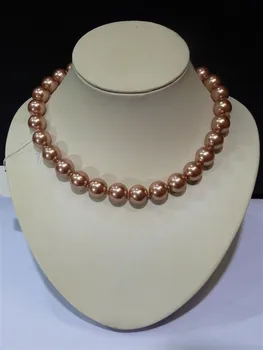 

lady's Jewellery 14mm Rare Huge Genuine South Sea coral red Shell Pearl Necklace Halsketten Big Sweater chain Golden