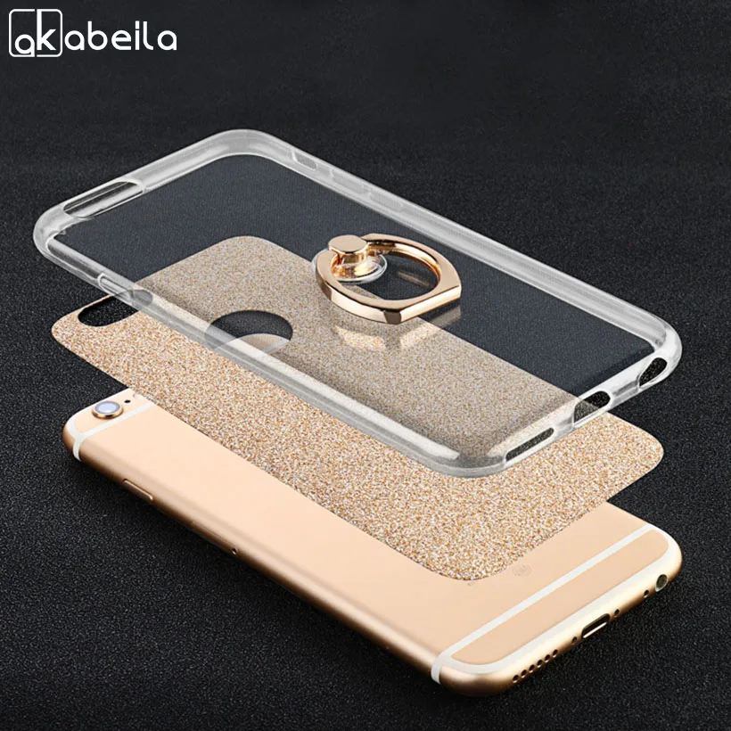 

AKABEILA Glitter Case For iphone 7 Case Silicone For iphone 6 6s plus 55s Case Housings Cover For iphone X 7 plus ring buckle