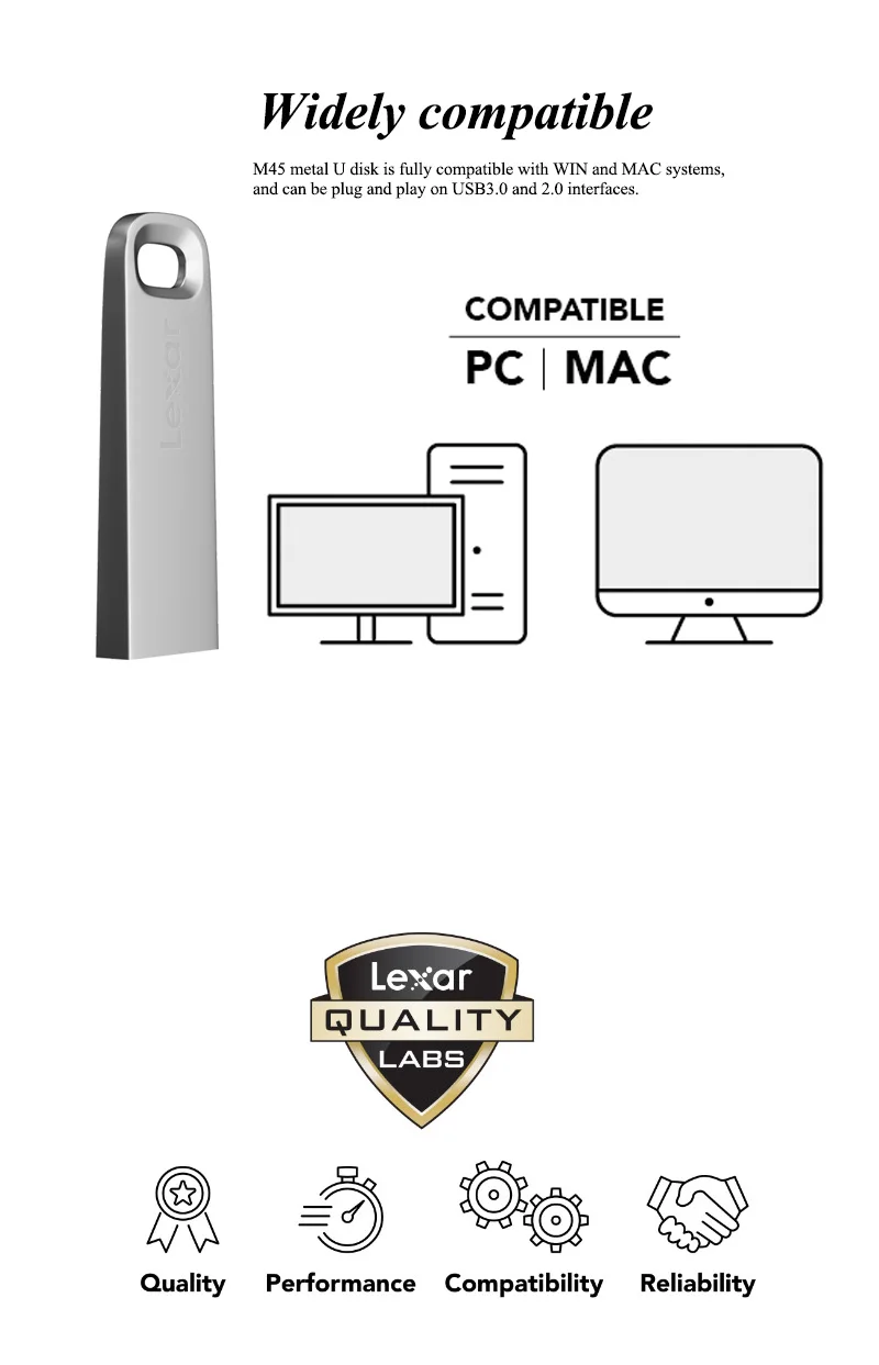 Lexar M45 USB флэш-накопитель 32 Гб 64 Гб USB 3,0 высокоскоростной 100 МБ/с./с металлический Флешка U Stick 128 ГБ usb-носитель 100% оригинал