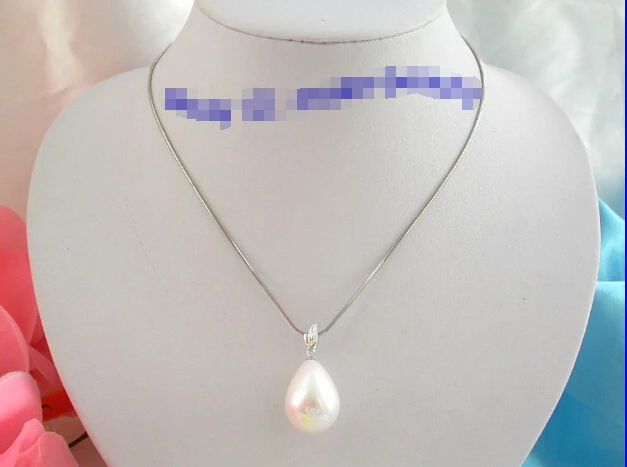 

Free shipping >>>>>>stunning big 20mm drip white south sea shell pearl necklace pendant silver chain