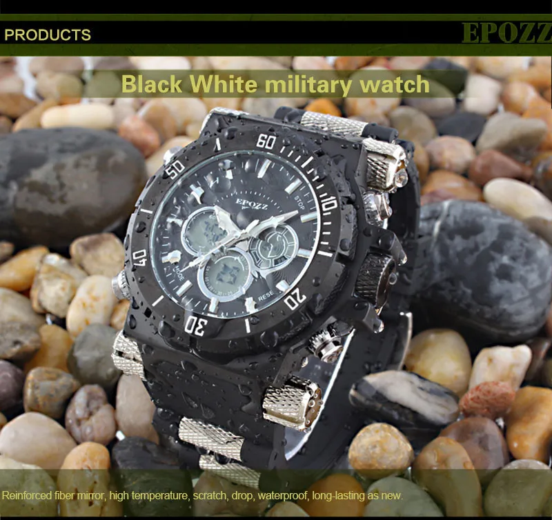 EPOZZ супер тяжелые 197 г аналоговые цифровые часы с двойным отображением времени мужские роскошные Брендовые Часы с резиновым ремешком Relogio masculino