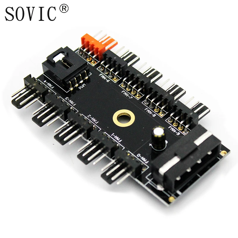 Computer/pc Case Fan controller Power Cable 1 Female to 10 Male 4Pin Fan Hub Splitter Cable for