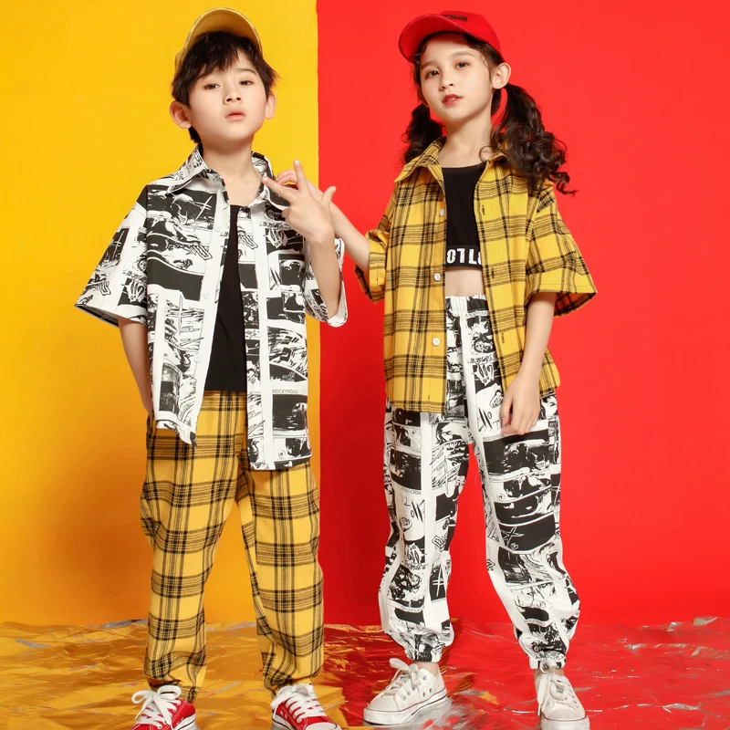 Kids Korean Stage wear Girls Boys Sweatshirt Tops Jogger Pants Ballroom Dancing Clothes Wear Jazz Hip Hop Clothing Suit