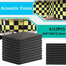 6 шт/12 шт 300*300*25 мм звукоизоляция пена Студия Акустическая Пена звуколечение студия комната поглощение клиновая плитка пена