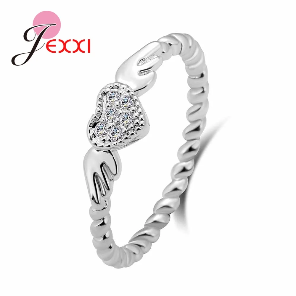 

Elegant Cute Angel Wings For Love Heart Shape Design Women Wedding 925 Sterling Silver Paved Sparkling Rhinestone
