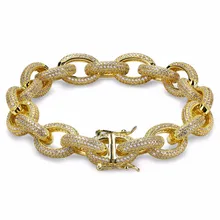 Bling 24 Gold Filled Круглый браслет-цепочка для Для мужчин хип-хоп Iced Out зубец Установка Стразы CZ Браслеты рэпер ювелирные изделия