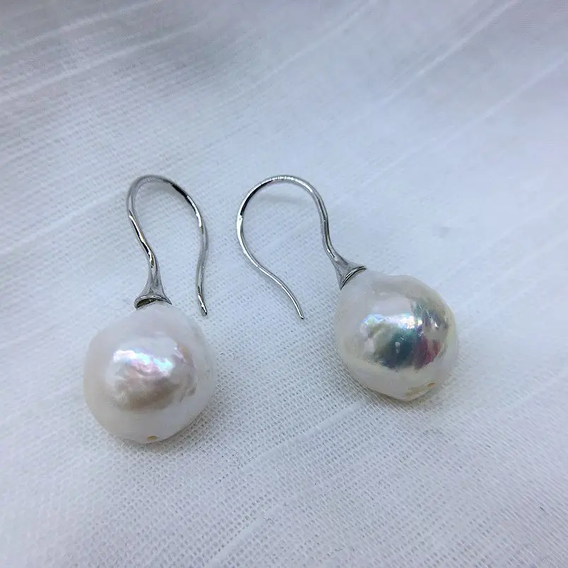 Women's Earrings White Baroque Pearls Irregular Shape 925 Sterling Silver Fish Hook Earrings Pearl Earrings Gifts for Girls