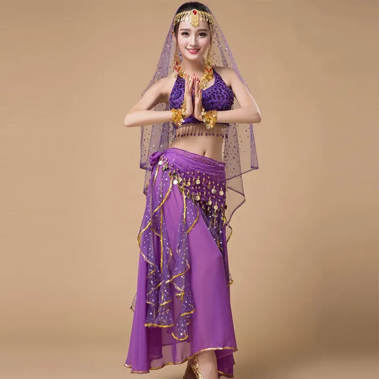 4 шт. Комплект женщина производительности танец живота костюм Болливуд цыганские костюмы Для женщин танец живота Индия Египет Танцы платье