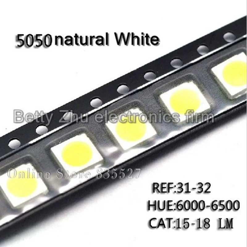 100 шт./лот 5050 белый SMD LED яркие естественные белые светоизлучающие диоды 15-18 лм