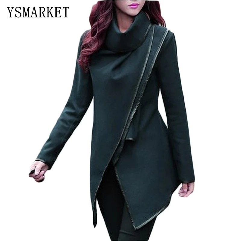 

Autumn Winter New Plus Size XL 2XL 3XL 4XL Slim Wool Coats Women Scarf Collar Irregular Long Jackets Long Sleeve Outwear E1231