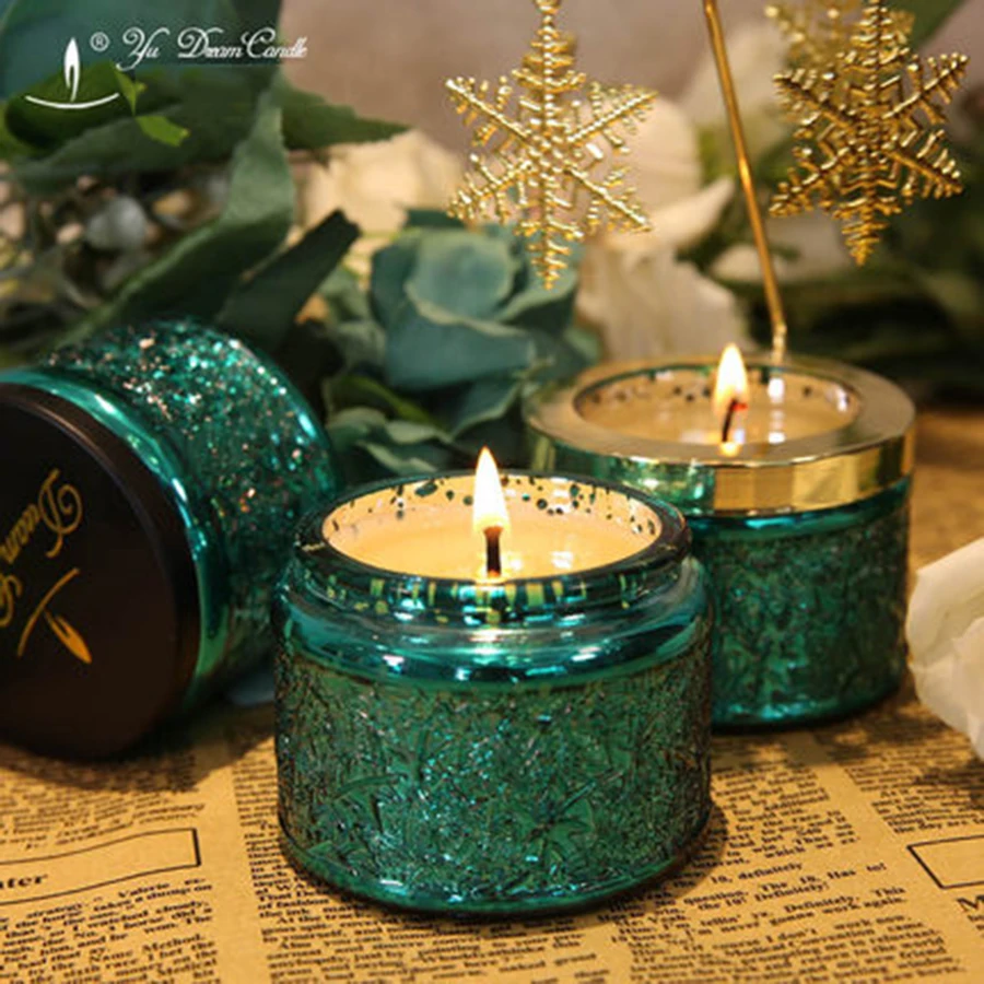 

Soy Wax Natural Candle Green Scented Wax Wedding Candles Happy Birthday Candle Jars Mariage d Coration Decorative Candles 50K369