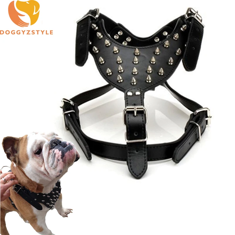 Color Spiked/&Studded PU Leather Pet Dog Harness/&Collar for Pitbull Mastiff