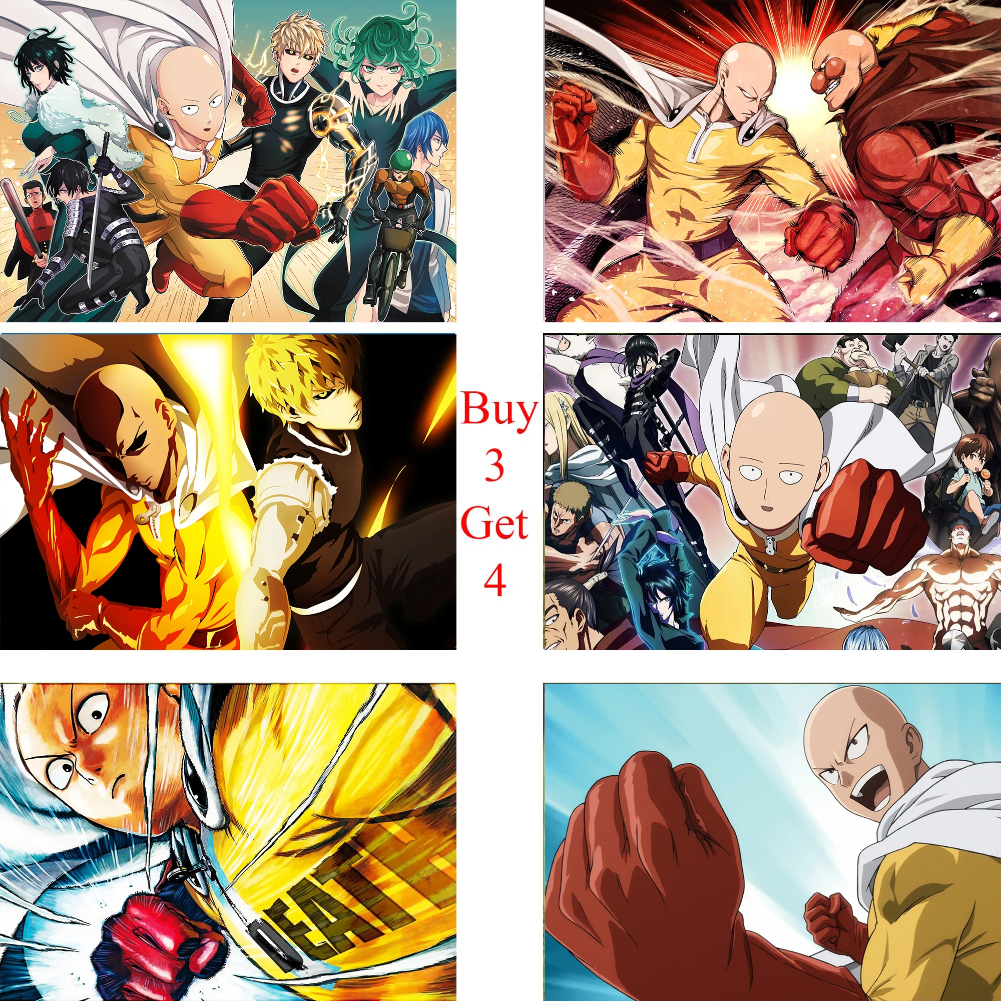 One Punch Man постеры японского аниме наклейки на стену белая бумага с покрытием
