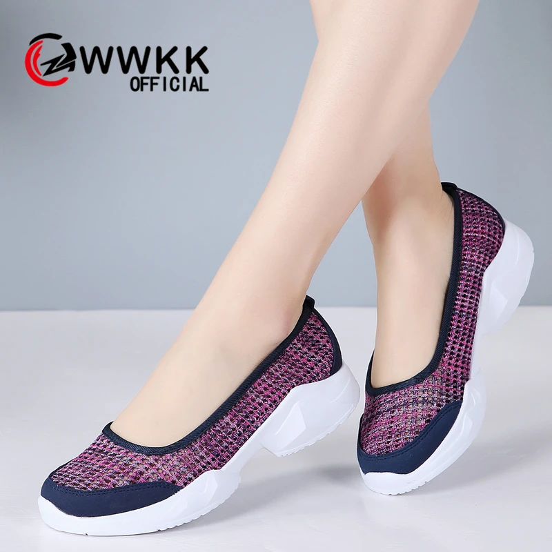 

WWKK Autumn Women Flats Shoes Breathable Mesh Casual Shoes Woman Slip-on Lightweight Ladies Flat Platform Shoes scarpe donna