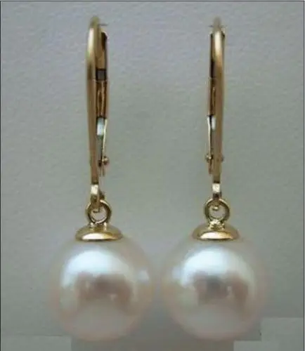 

HOT SELL 10-11MM PERFECT ROUND SOUTH SEA PEARL DANGLE EARRING 14 HOOK