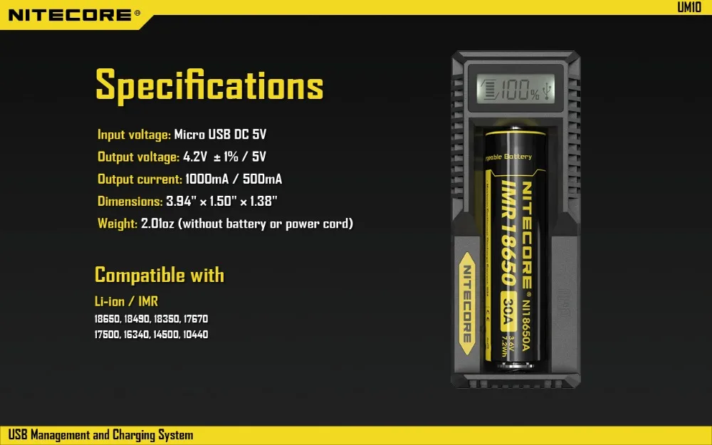 Nitecore UM10 UM20 ЖК-дисплей Цифровой Смарт USB зарядное устройство для 18650 17650 17670 RCR123A 16340 14500 батарея