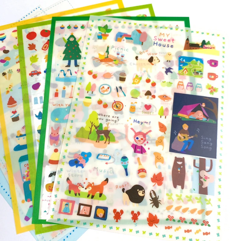 6 Sheets /Pack Cartoon Forest Life Christmas Adhensive Stickers Notebook Album DIY Decoration Stickers Stick Label
